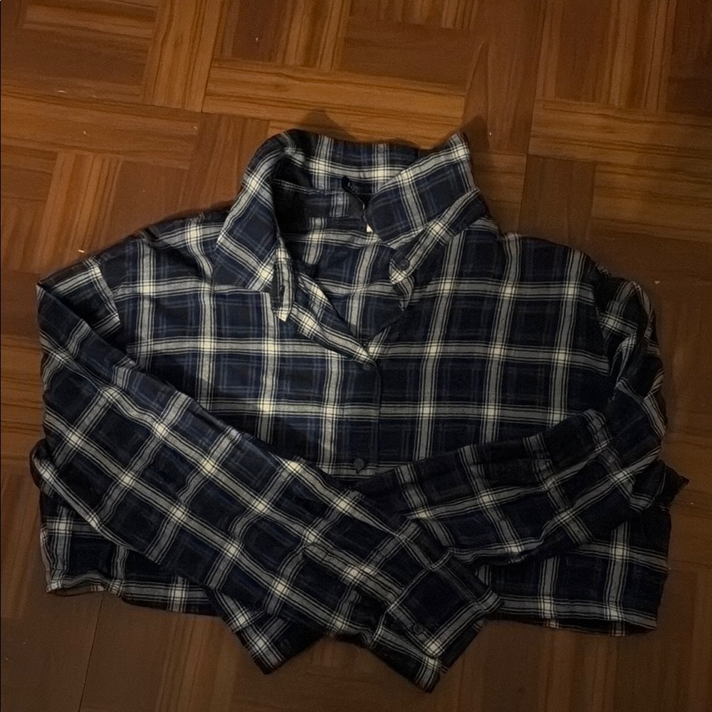 Navy and White Plaid cropped Shirt
